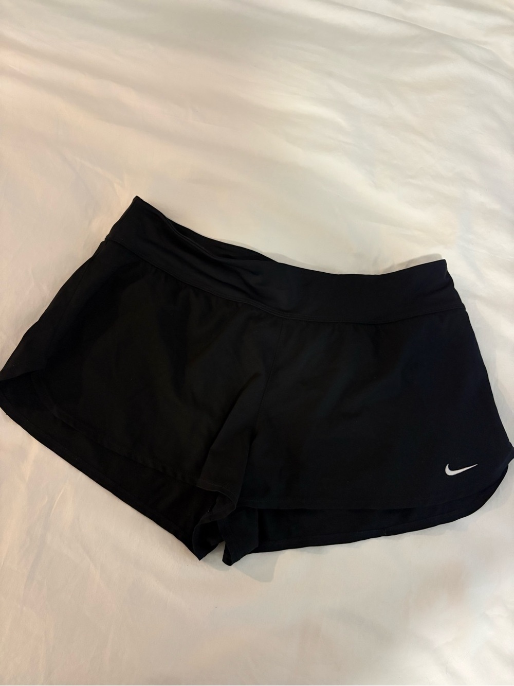 Nike Women's Black Athletic Running Shorts with White Swoosh